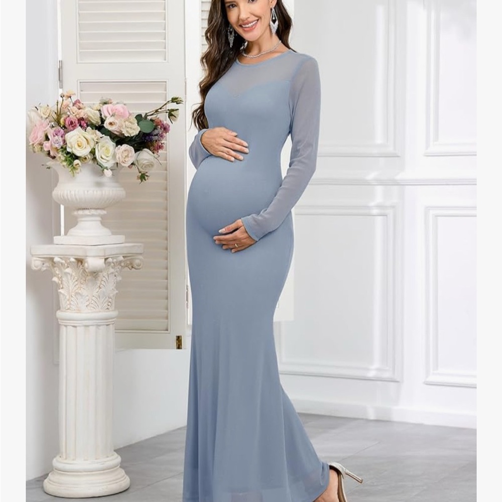Elegant Blue Maternity Dress